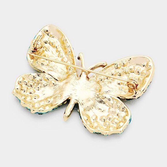 Butterfly Crystal Blue Rhinestone Pin Brooch - Picture 2 of 5